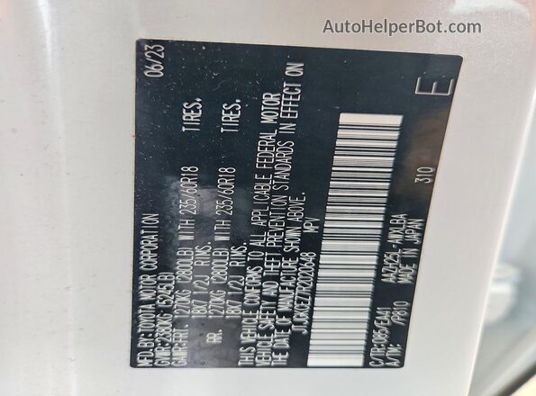 JTJGKCEZ7R2020648 2024 LEXUS NX White VIN კოდის სტიკერის ხედი