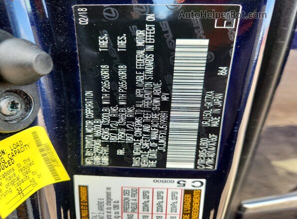 JTJJM7FX1J5199891 2018 LEXUS GX Синий Вид наклейки с VIN-кодом