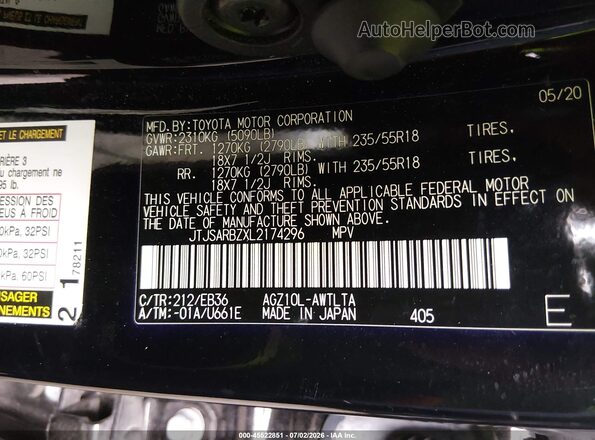 JTJSARBZXL2174296 2020 LEXUS NX 300 Black Vista del compartimento del motor