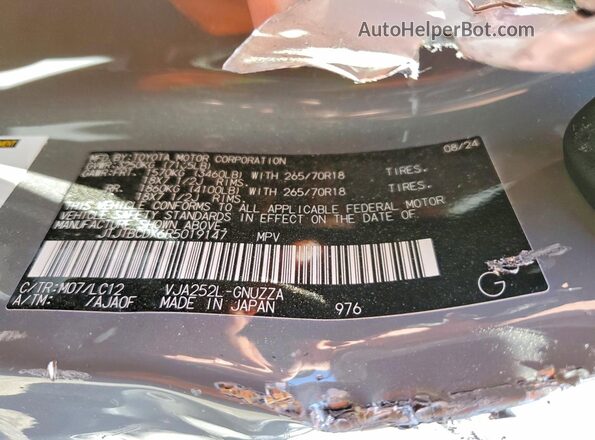 JTJTBCDX6R5019147 2024 LEXUS GX Gray VIN sticker view