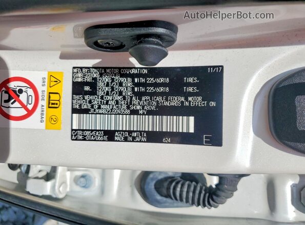 JTJYARBZ2J2093588 2018 LEXUS NX White VIN կոդի պիտակի տեսք