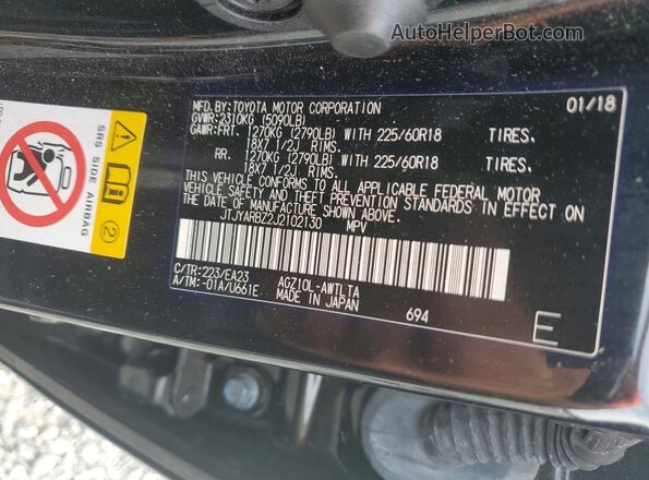 JTJYARBZ2J2102130 2018 LEXUS NX Черный Вид наклейки с VIN-кодом