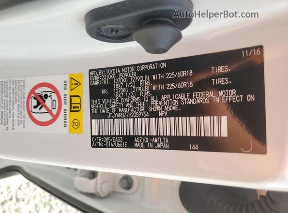 JTJYARBZ7H2059754 2017 LEXUS NX Белый Вид наклейки с VIN-кодом