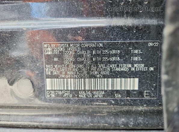 JTM16RFV4ND075701 2022 TOYOTA RAV4 Black Սալոնի 360 աստիճան տեսք