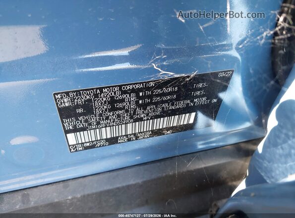JTM16RFV4ND524908 2022 TOYOTA RAV4 HYBRID Blue Вид підкапотного простору
