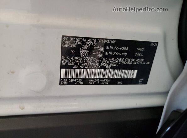 JTM16RFV4RJ062261 2024 TOYOTA RAV4 White VIN կոդի պիտակի տեսք