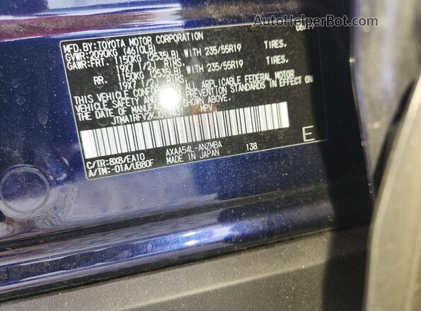 JTMA1RFV2KJ019431 2019 TOYOTA RAV4 Blue Вид наклейки з VIN-кодом
