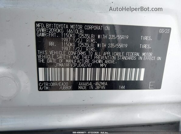 JTMA1RFV3PJ040747 2023 TOYOTA RAV4 White Вид підкапотного простору