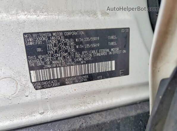 JTMA1RFV4LD528596 2020 TOYOTA RAV4 White Вид наклейки з VIN-кодом