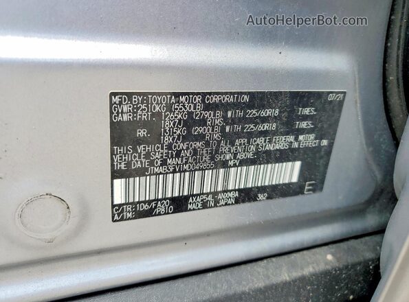 JTMAB3FV1MD049855 2021 TOYOTA RAV4 Silver VIN sticker view
