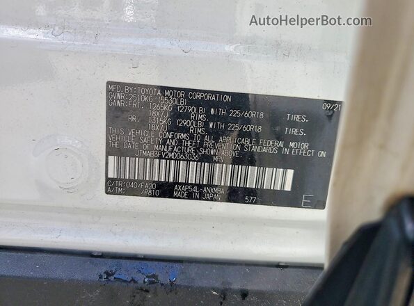 JTMAB3FV2MD063036 2021 TOYOTA RAV4 White VIN կոդի պիտակի տեսք