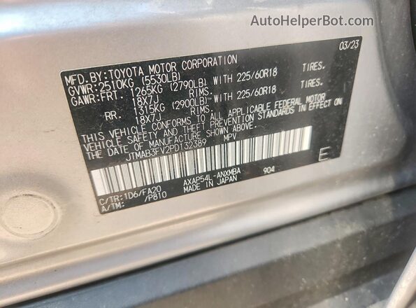 JTMAB3FV2PD132389 2023 TOYOTA RAV4 Silver VIN կոդի պիտակի տեսք