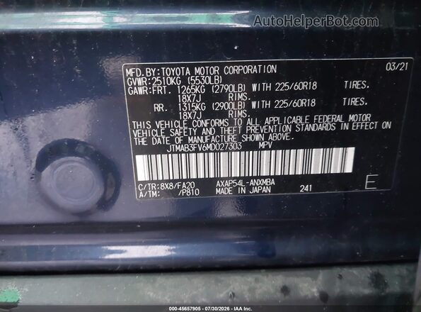 JTMAB3FV6MD027303 2021 TOYOTA RAV4 PRIME Черный Вид подкапотного пространства