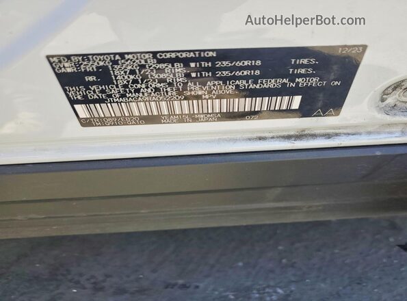 JTMABACA9RA052209 2024 TOYOTA BZ4X White VIN კოდის სტიკერის ხედი