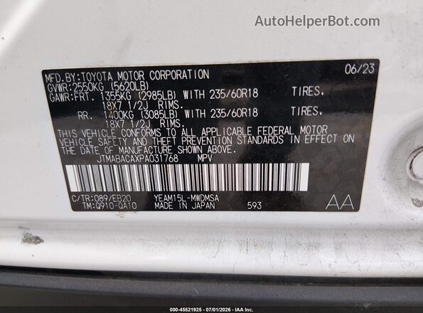 JTMABACAXPA031768 2023 TOYOTA BZ4X White Widok komory silnika
