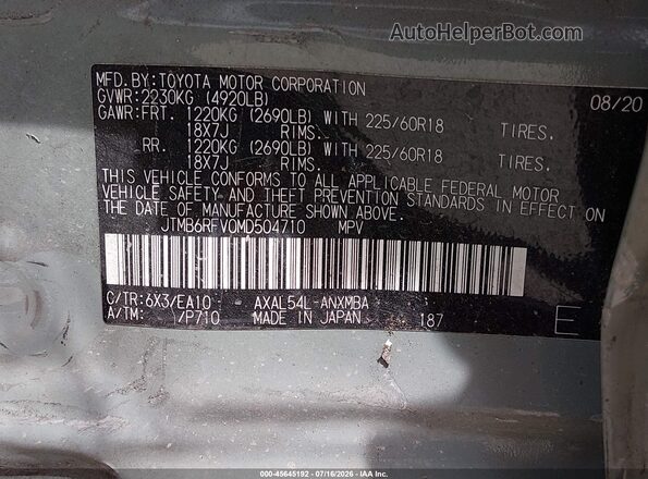 JTMB6RFV0MD504710 2021 TOYOTA RAV4 HYBRID Pewter Widok komory silnika