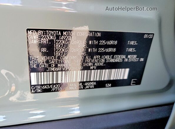 JTMB6RFV0PD084399 2023 TOYOTA RAV4 Green Vista de la etiqueta del VIN