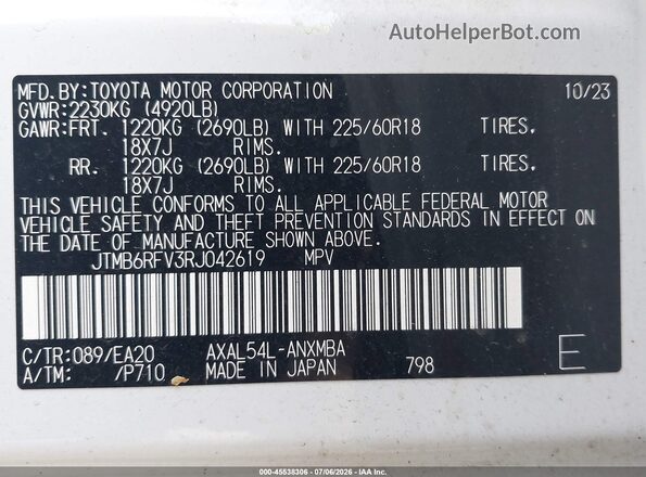 JTMB6RFV3RJ042619 2024 TOYOTA RAV4 HYBRID White Vista del compartimento del motor