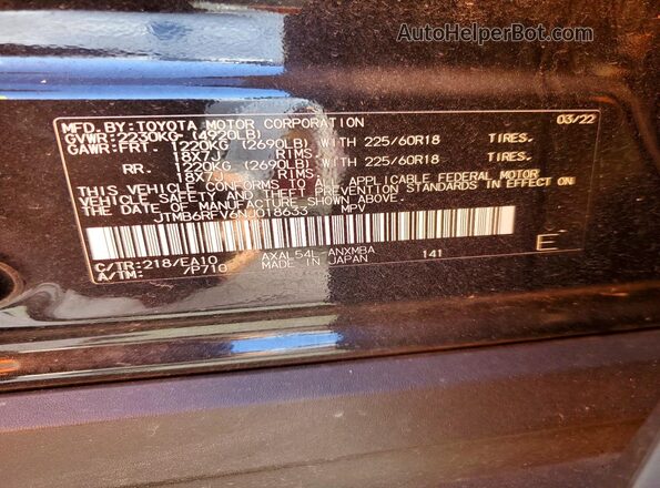 JTMB6RFV6NJ018633 2022 TOYOTA RAV4 Black Vista de la etiqueta del VIN