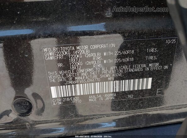 JTMB6RFV6SJ094770 2025 TOYOTA RAV4 HYBRID Black Շարժիչի բաժամունքի տեսք