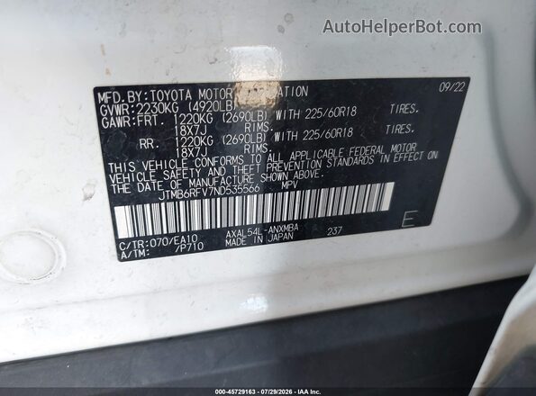JTMB6RFV7ND535566 2022 TOYOTA RAV4 HYBRID White Շարժիչի բաժամունքի տեսք