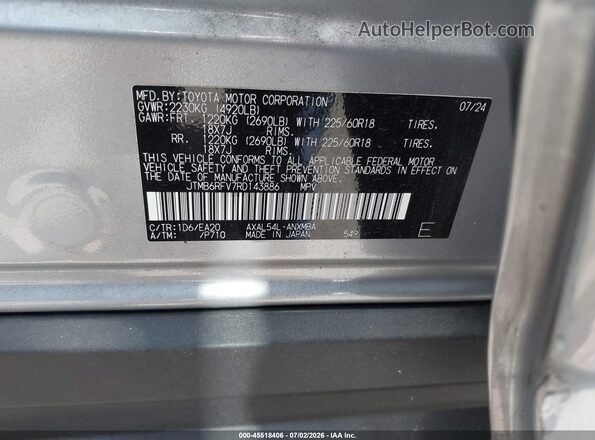 JTMB6RFV7RD143886 2024 TOYOTA RAV4 HYBRID Silver Вид підкапотного простору