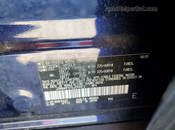 JTMB6RFV7SJ094812 2025 TOYOTA RAV4 Blue VIN sticker view