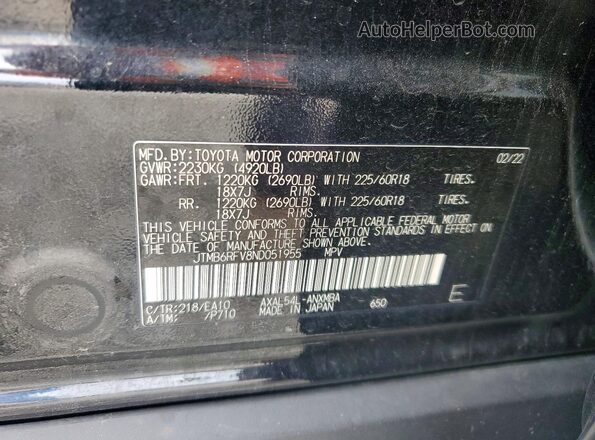 JTMB6RFV8ND051955 2022 TOYOTA RAV4 Черный Вид наклейки с VIN-кодом