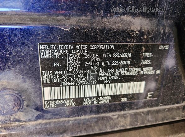JTMB6RFV8PD083419 2023 TOYOTA RAV4 Синий Вид наклейки с VIN-кодом