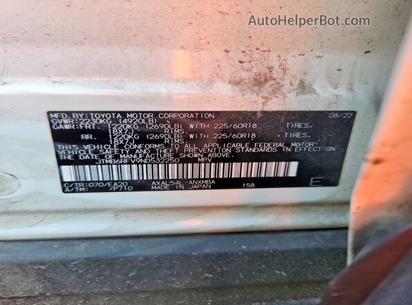 JTMB6RFV9ND532250 2022 TOYOTA RAV4 White VIN კოდის სტიკერის ხედი