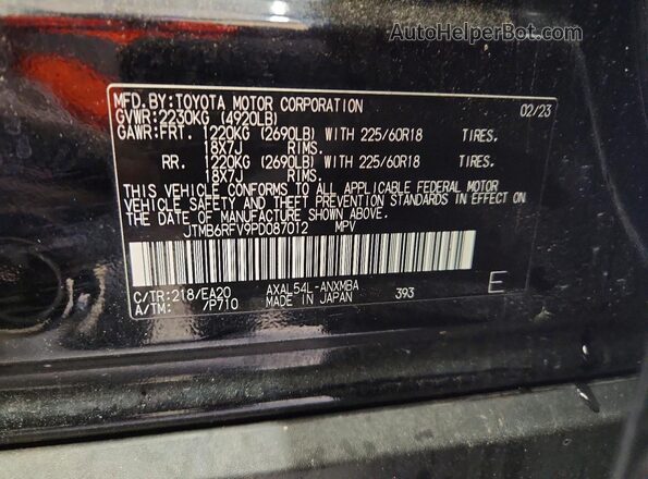 JTMB6RFV9PD087012 2023 TOYOTA RAV4 Черный Вид наклейки с VIN-кодом