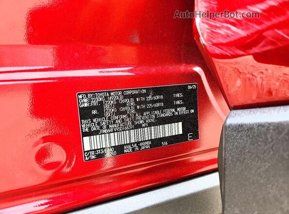 JTMB6RFV9SD168391 2025 TOYOTA RAV4 Red Вид наклейки з VIN-кодом