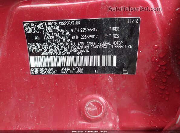 JTMBFREV0HJ126185 2017 TOYOTA RAV4 Red Vista del compartimento del motor