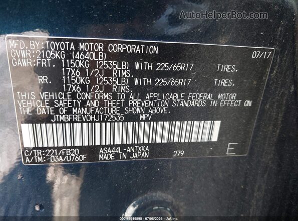 JTMBFREV0HJ172535 2017 TOYOTA RAV4 Blue Widok komory silnika