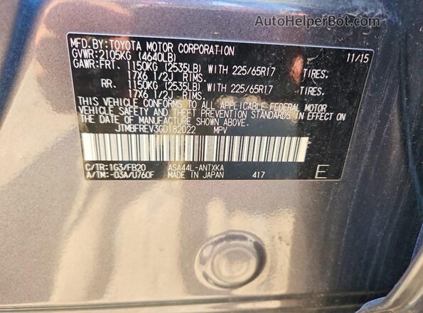 JTMBFREV3GD182022 2016 TOYOTA RAV4 Gray Vista del compartimento del motor