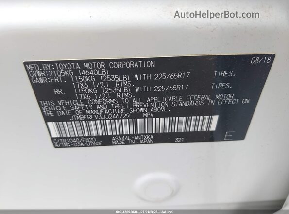 JTMBFREV3JJ246729 2018 TOYOTA RAV4 White ძრავის განყოფილების ხედი