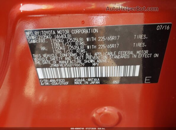 JTMBFREV5GD196679 2016 TOYOTA RAV4 Оранжевый Вид подкапотного пространства