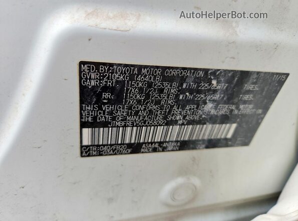 JTMBFREV5GJ058092 2016 TOYOTA RAV4 White Widok komory silnika