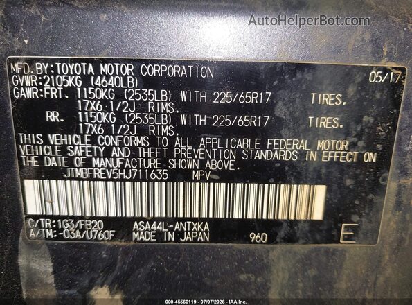 JTMBFREV5HJ711635 2017 TOYOTA RAV4 Gray Вид підкапотного простору