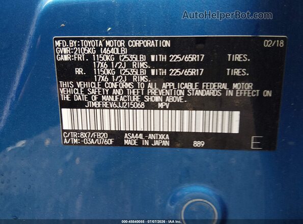 JTMBFREV6JJ215068 2018 TOYOTA RAV4 Blue Engine compartment view