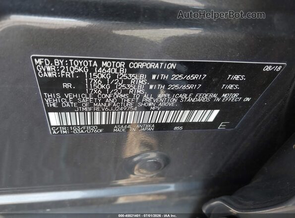 JTMBFREV6JJ249754 2018 TOYOTA RAV4 Gray Vista del compartimento del motor