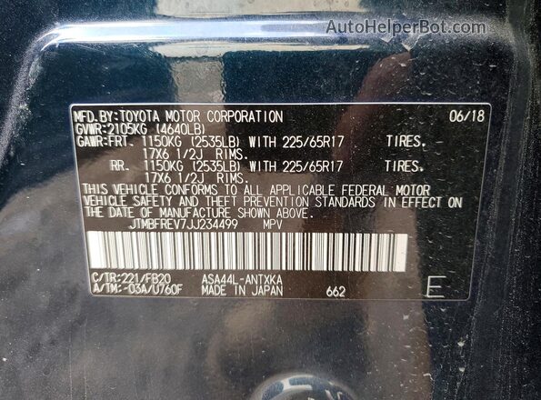 JTMBFREV7JJ234499 2018 TOYOTA RAV4 Blue Vista interior de 360 grados