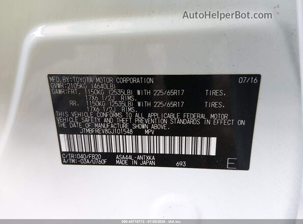 JTMBFREV8GJ101548 2016 TOYOTA RAV4 White Շարժիչի բաժամունքի տեսք
