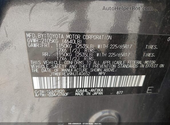 JTMBFREV9HJ140652 2017 TOYOTA RAV4 Gray Engine compartment view