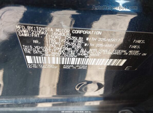 JTMBFREVXJJ252804 2018 TOYOTA RAV4 Blue Widok komory silnika