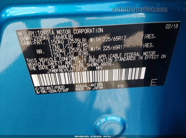 JTMBFREVXJJ734138 2018 TOYOTA RAV4 Blue Engine compartment view