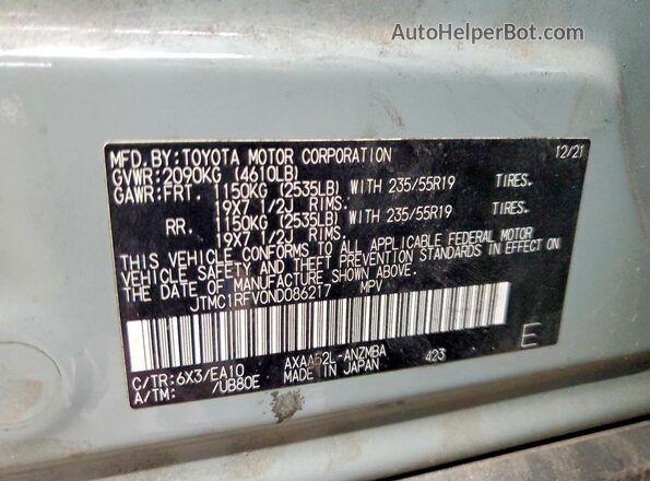 JTMC1RFV0ND086217 2022 TOYOTA RAV4 Зеленый Вид наклейки с VIN-кодом