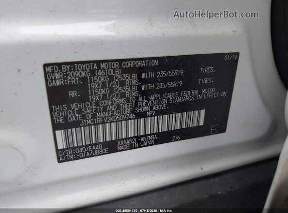 JTMC1RFV2KD509746 2019 TOYOTA RAV4 White Widok komory silnika