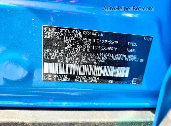 JTMC1RFV2LD046735 2020 TOYOTA RAV4 Blue Vista de la etiqueta del VIN