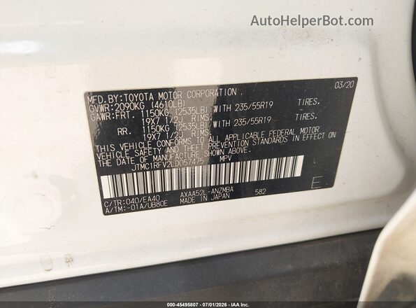 JTMC1RFV2LD057475 2020 TOYOTA RAV4 White Widok komory silnika